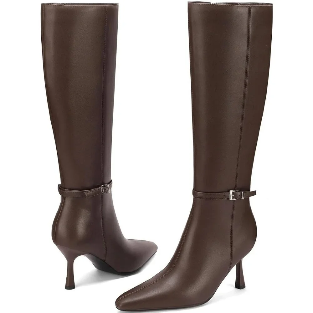Women's Brown Low Heel with Side Zipper Tall Boots Fall Winter Knee High Boots